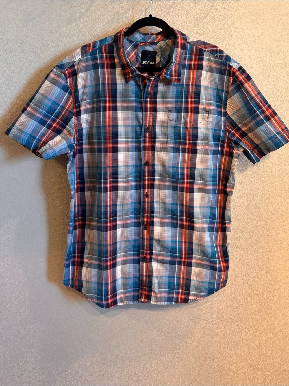 Prana Men's Short-Sleeve Plaid Button-Up Shirt - Blue/Red/White